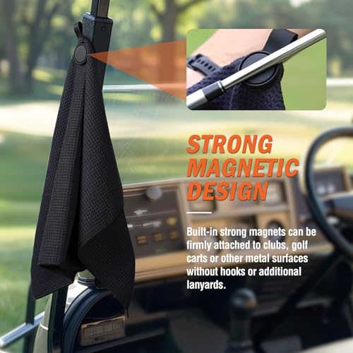 Magnetic Golf Towel with Clip - 23.6 x 15.7 Inch Large Microfiber Towels - Black - Variation of THIS listing