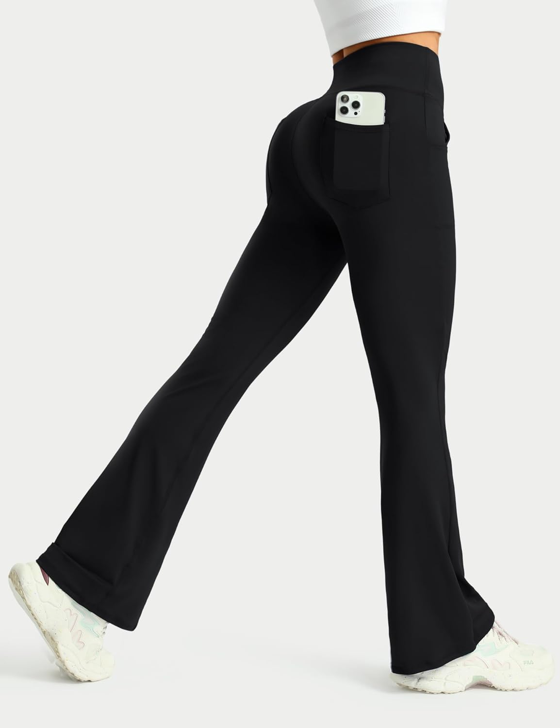 Skiennix Women's High Waist Flare Yoga Pants - Comfortable Wide Leg Design with Pockets | 3-Pack Set