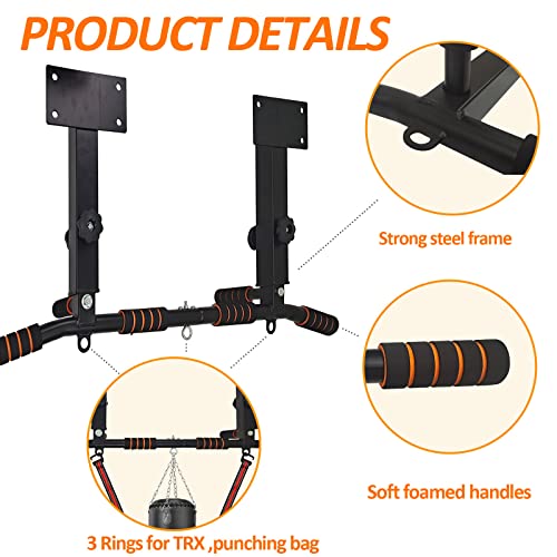 BESTHLS Joist Mount Wall Mounted Pull Up Bar & Dip Station Heavy Duty Indoor Gym Equipment Support 440 lbs