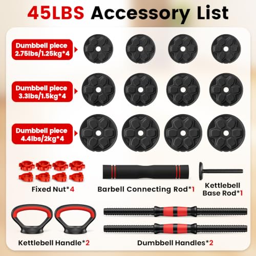 Adjustable Dumbbell Set 45LB with Connector 5-in-1 Home Gym Equipment for Men Women
