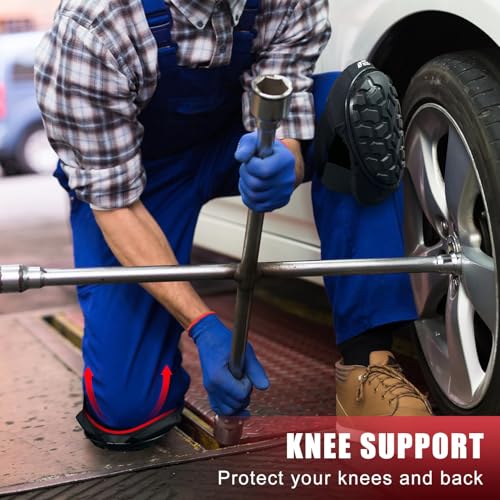 Black Heavy Duty Construction Knee Pads with Gel Cushion & Adjustable Strap