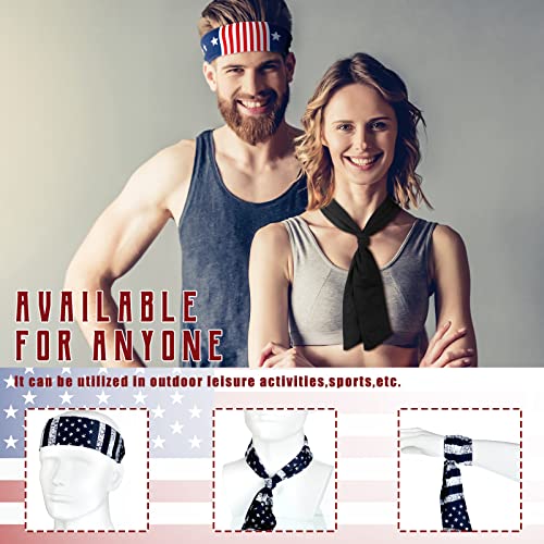 8-Pack American Flag Headbands, Adjustable Tie Sports Hair Wraps