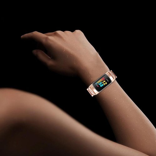 Abanen Bling Crystal Bands for Fitbit Charge 5 / Charge 6, Alloy Metal Bands Adjustable Women Wristbands Strap for Fitbit Charge 5 (Rose Gold)