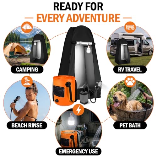 Portable Camping Shower Kit with Privacy Tent Heated Water Outdoor Shower