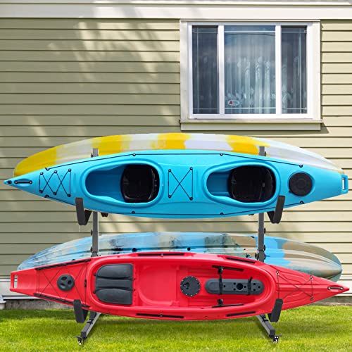Bonnlo 4-Kayak Freestanding Storage Rack with Lockable Wheels & Adjustable Width