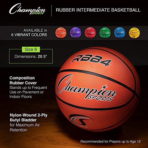 Champion Sports Pro-Style Rubber Basketball 28.5 Inch - Orange, Intermediate Size 6