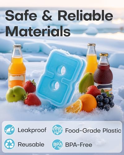 Reusable Ice Packs for Cooler and Lunch Box - Blue, 4.8 x 0.5 x 7.0 Inches (4 Pack)