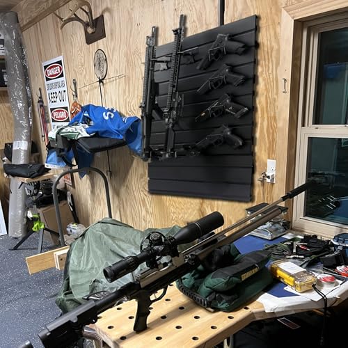 Wall-Mounted Gun Rack Black Set - Securely Holds 2 Rifles & 4 Pistols