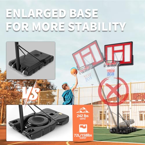 DUMOS 10FT Adjustable Portable Basketball Hoop with 44-inch Shatterproof Backboard, Fillable Base & Wheels - Red & Black, Indoor/Outdoor
