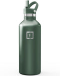 IRON °FLASK Camping & Hiking Hydration Flask with Straw, Narrow Mouth Insulated Stainless Steel Sports Water Bottle - Dark Pine 32 oz - Straw (1 Lid)