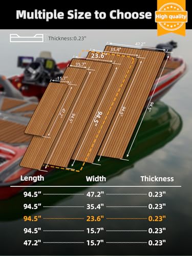 FOCEAN Marine EVA Foam Boat Flooring Faux Teak 94.5 x 23.6 inches Brown with Black Seam Lines