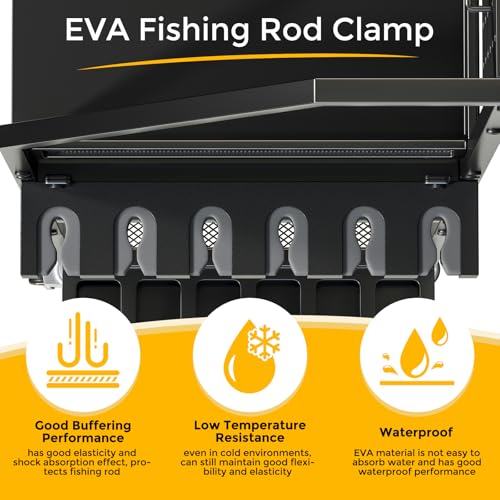 Single Row Fishing Rod Holder Organizer with Fabric Drawer & Pegboard - Modern Design