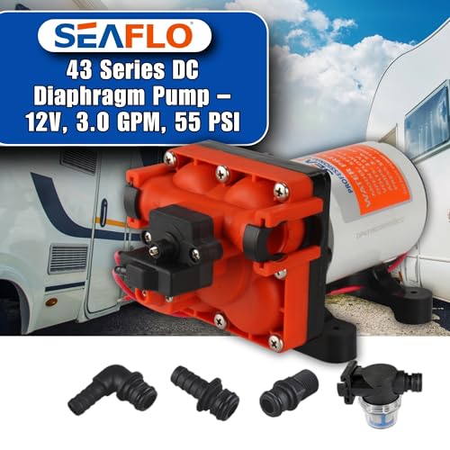 SEAFLO 43-Series Water Pressure Diaphragm Pump 12V, 3 GPM, 55 PSI for RV Boat Off-Grid