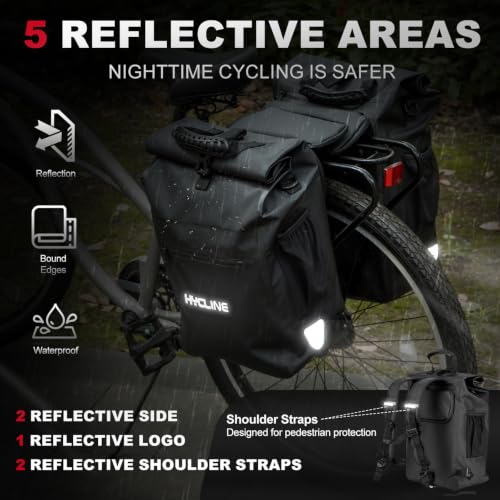 Hycline Waterproof Bike Panniers 28L 5-in-1 Rear Rack Bag Set (2PCS)
