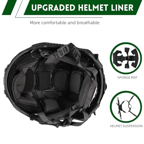 Black Tactical Helmet with Headset & Cover - 4-in-1 Adjustable Airsoft & Military Gear