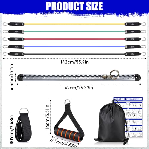 Resistance Band Wall Mount System with 5 Resistance Bands & Accessories - Space Saving Home Gym