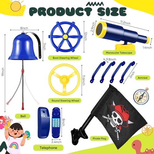 Pirate Playground Accessories Set - Blue - Swing, Steering Wheel, Telescope, Flag