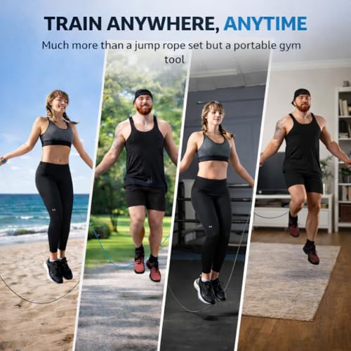 Inky 9'2" Weighted Jump Rope for Men Women, Interchangeable 1/6lb-1/2lb, Adjustable Tangle-Free Fitness Rope