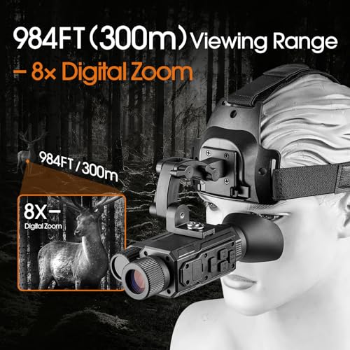 Head-Mounted Night Vision Monocular Digital Infrared for Camping Hunting - Black