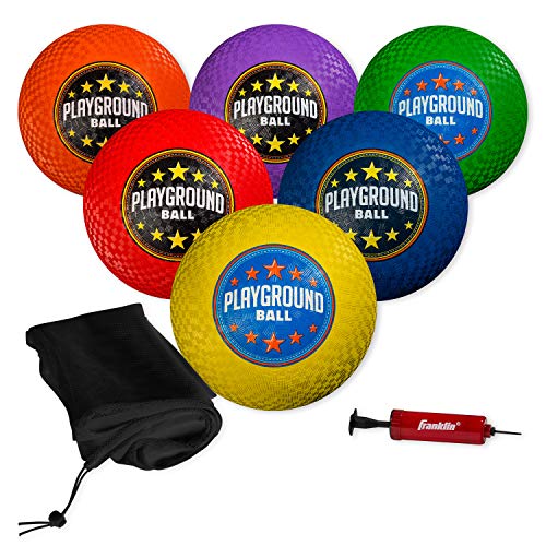 Kids Playground Balls Set — 6 Assorted Rubber Kickballs with Carry Bag, 8.5 Inch