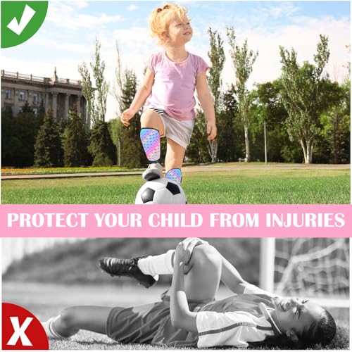Kids Soccer Shin Guards Small Rainbow Mermaid 2-7 Years with Ankle & Leg Protection