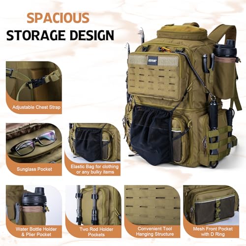 Fishing Backpack with Cooler and Tackle Boxes – 53L Rod Holder & Waterproof Storage