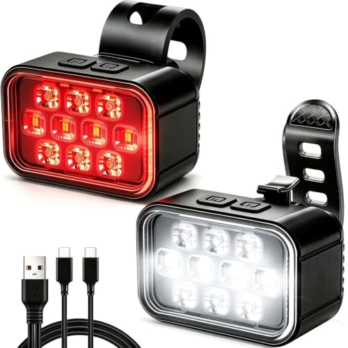Black 10 LED Bike Light Set USB Rechargeable Front & Rear Bicycle Lights