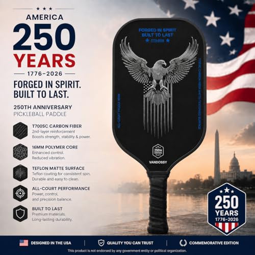 Vandossy T700 Carbon Fiber Pickleball Paddle - 250th Anniversary Edition SQ 16MM