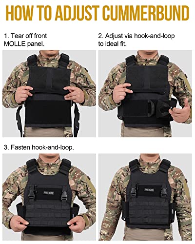 ONETIGRIS Black Low Profile Tactical MOLLE Airsoft Vest with Adjustable Waist