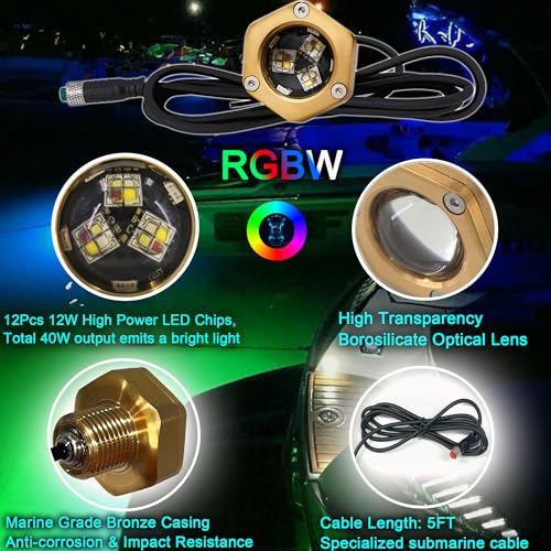 Kingshowstar 1/2in NPT RGBW Underwater Boat Drain Plug Light IP68 Waterproof Remote