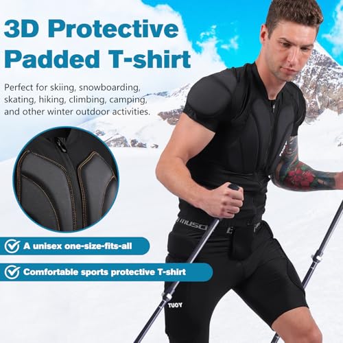 Dialudon Men's Snowboard Protective Padded Shirt for Back Spine Shoulder Chest Protector Ski Compression Impact Shirt for Ice Skating Skateboard
