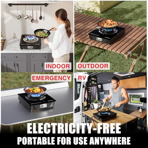 TopFleme 1 Burner Propane Stove Black 13,600 BTU Outdoor Camping Cooker with Auto-Ignition