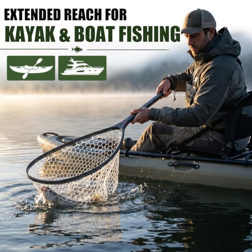 Carbon Fiber Fly Fishing Net with 37.3-Inch Handle, Floating Trout Landing Net
