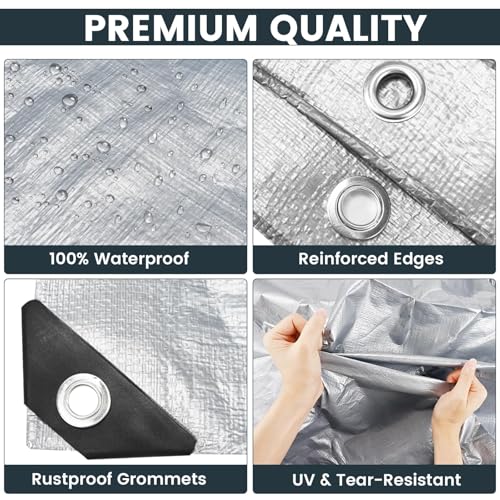 Heavy Duty Waterproof Tarp Cover 8x10 ft Blue 5.5 Mil UV Resistant Reinforced Corners