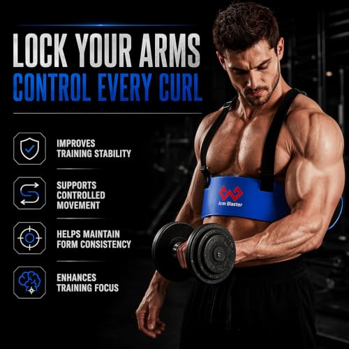 Arm Blaster Bicep Curl Isolator with Neoprene Padding - Adjustable Aluminum Arm Trainer, Blue