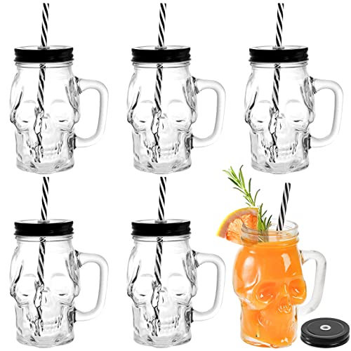 Skull Mason Jars with Handle - 16 Oz Glass Beer Mugs for Halloween Parties