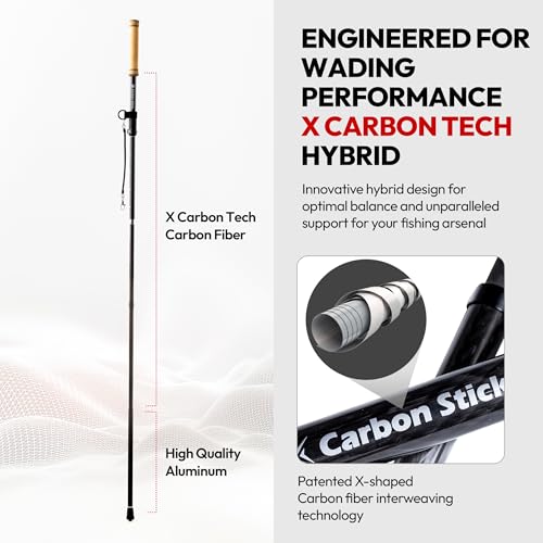X Carbon Tech Carbon Fiber Wading Staff with Cork Handle - 3-Piece Z-Fold Design