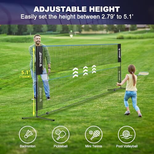 BAGAIL Adjustable Height Badminton Net 17ft Blue/Black Outdoor Indoor
