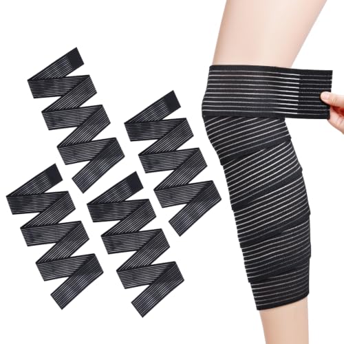 Black Elastic Calf Compression Bandages 4-Piece Support Wraps for Leg & Knee