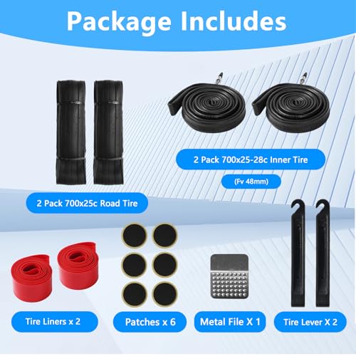 700x25c Road Bike Tire Set with Inner Tubes & Repair Kit - Puncture-Resistant, Folding, Urban & Rural Use