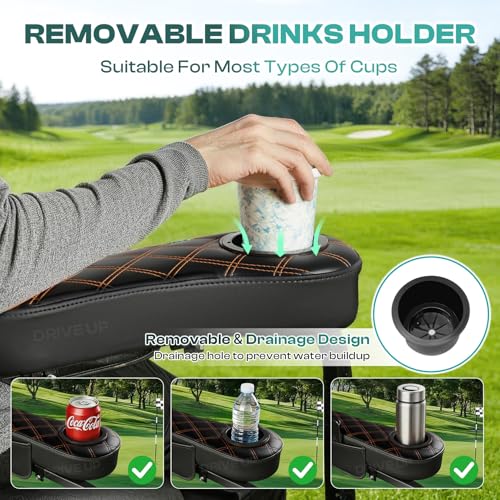 Universal Golf Cart Armrest with Cup Holder - Black for Club Car EZGO Yamaha