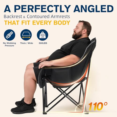 Coldbee Oversized Heavy Duty Camping Chair with Padded Headrest, Insulated Cooler & Cup Holders - Black (Unheated Variant)