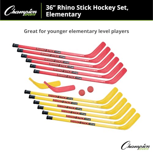 Champion Sports Rhino Stick Hockey Set 36" - Durable ABS Indoor/Outdoor