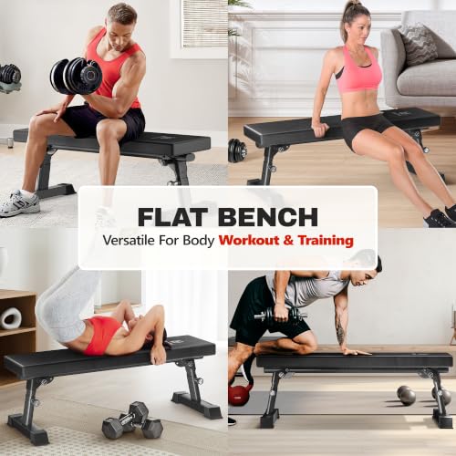 BlackPear Foldable Flat Weight Bench - Heavy Duty 1300LBS Capacity, Adjustable & Stable, Black