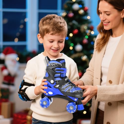SULIFEEL Kids Adjustable Light-Up Roller Skates - Web Pattern, B Spider Blue, Medium