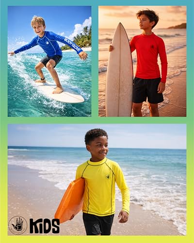Boys Rash Guard Shirt UPF 50+ Long Sleeve Swim Top - Red - Size 10