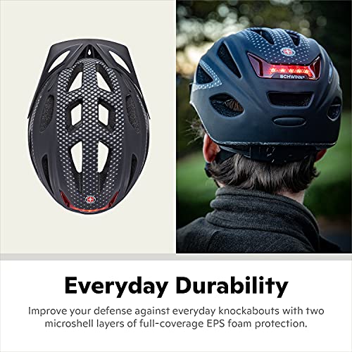 Schwinn Lighted Adult Bike Helmet Matte Black, Size 58-62cm, Rear LED & Reflective Strips