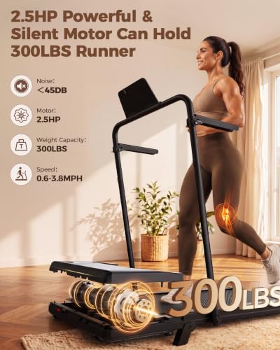 Superun Metallic Black Walking Pad Treadmill with 6% Incline, 2.5HP, Supports 300 lbs
