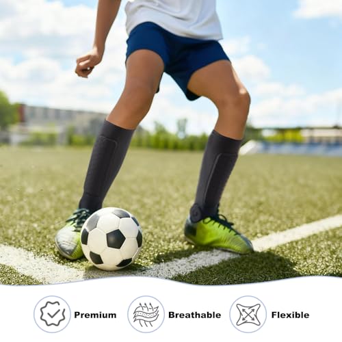 Youth and Adult Soccer Shin Guards with Calf and Ankle Protection - Small Black