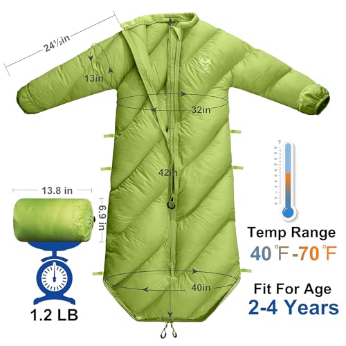 AZITREK Garnish Green Toddler Sleeping Bag for Kids 2T-4T - Puffy, Waterproof, Machine Washable